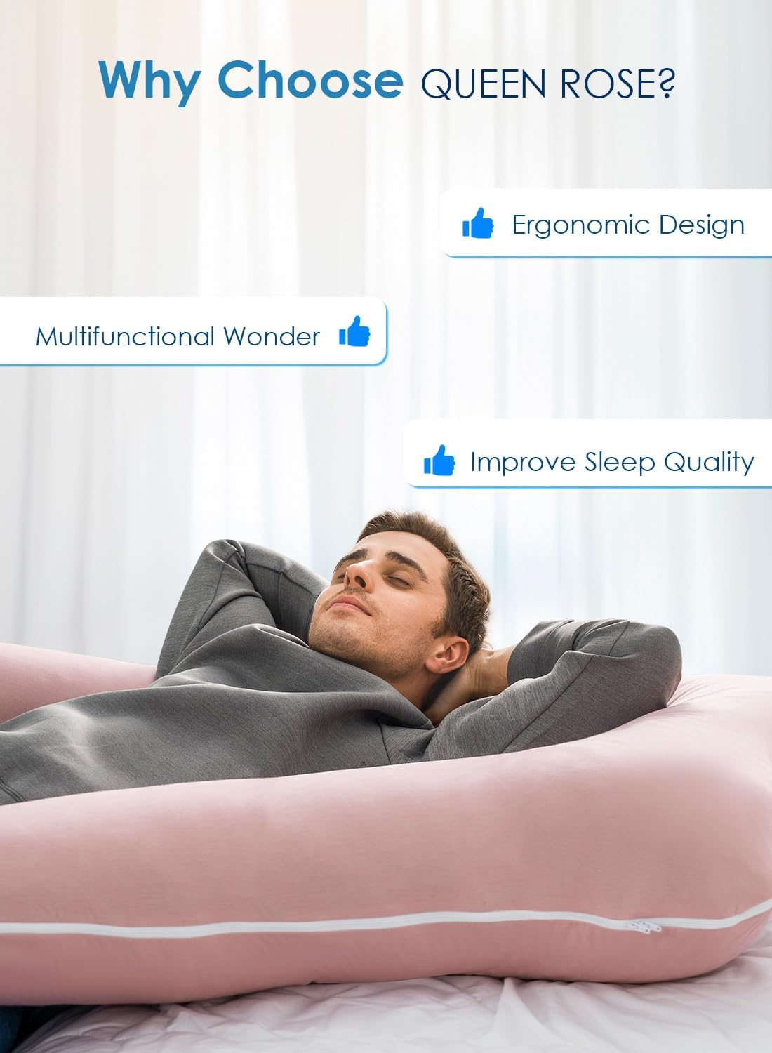 QUEEN ROSE Pregnancy Pillows for Sleeping, Cooling U Shaped Body Pillow, Maternity Pillow for Pregnant Women, Pink