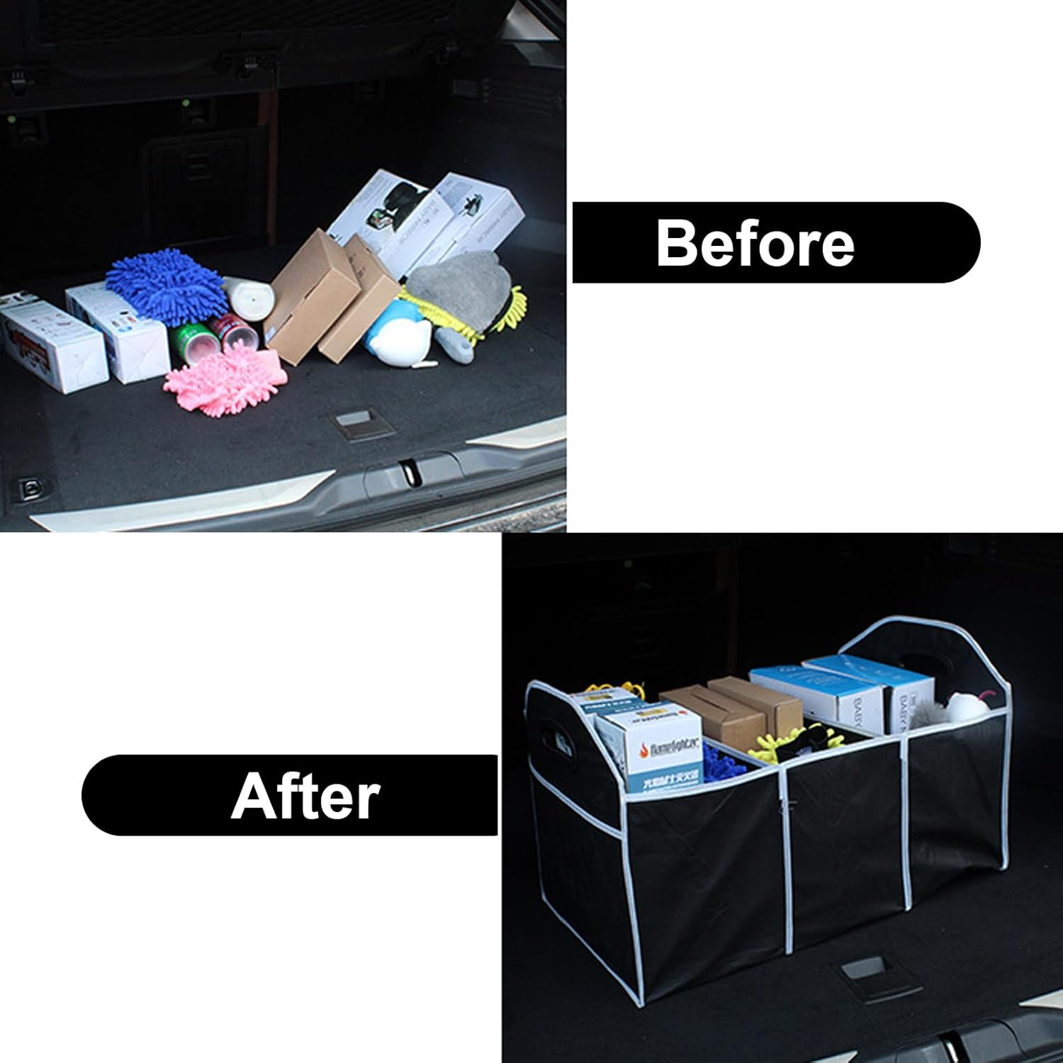 Trunk Organizer for Car & SUV | Collapsible Boot Storage Organizer with Removable Divider | Car Caddy & Grocery Bag Holder for Vehicle Storage image number 1