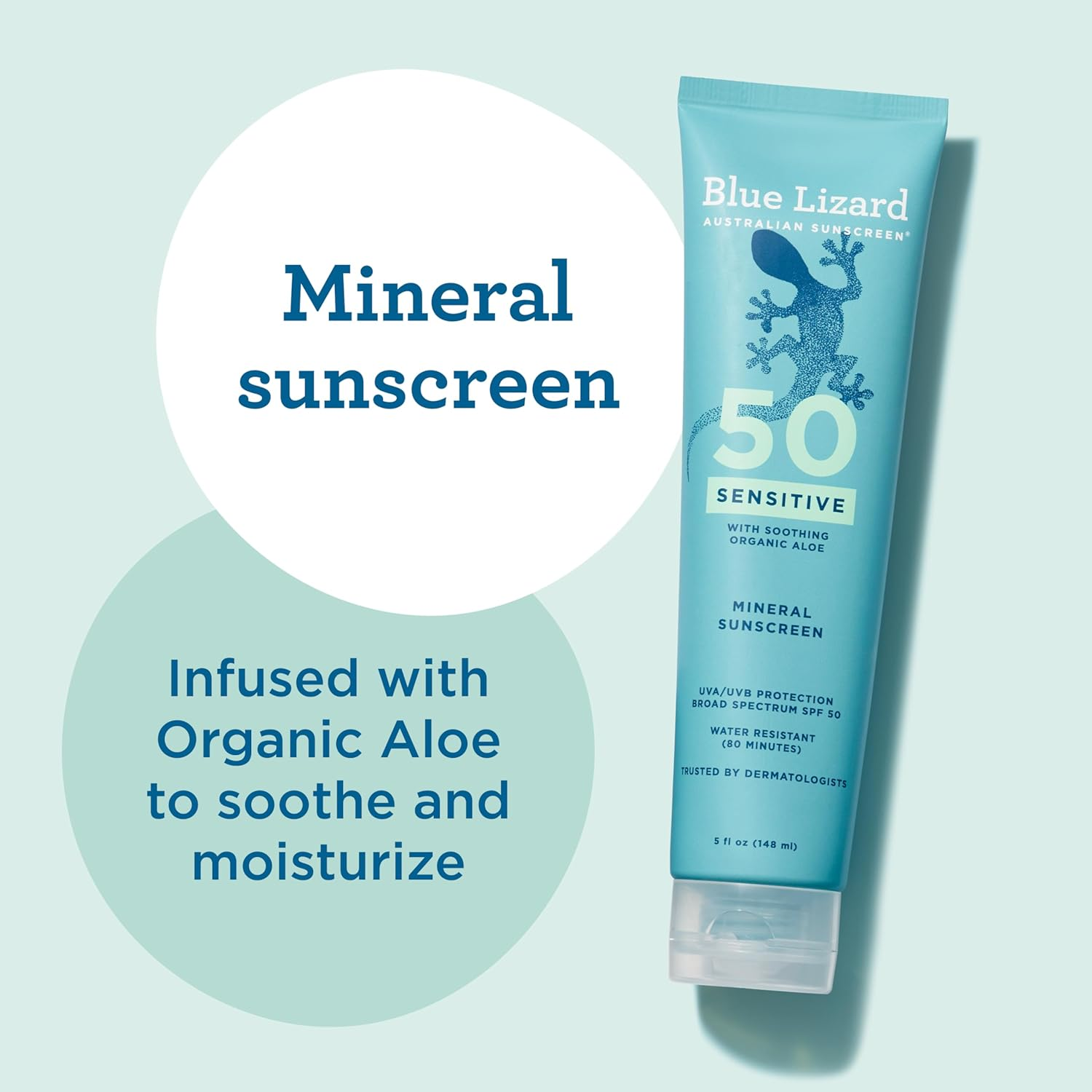 BLUE LIZARD Sensitive Mineral Sunscreen with Zinc Oxide 50+ Water Resistant UVAUVB Protection with Smart Cap Technology Fragrance Free, Sensitve, SPF 50 - - Tube, Unscented, 5 Fl Oz image number 4