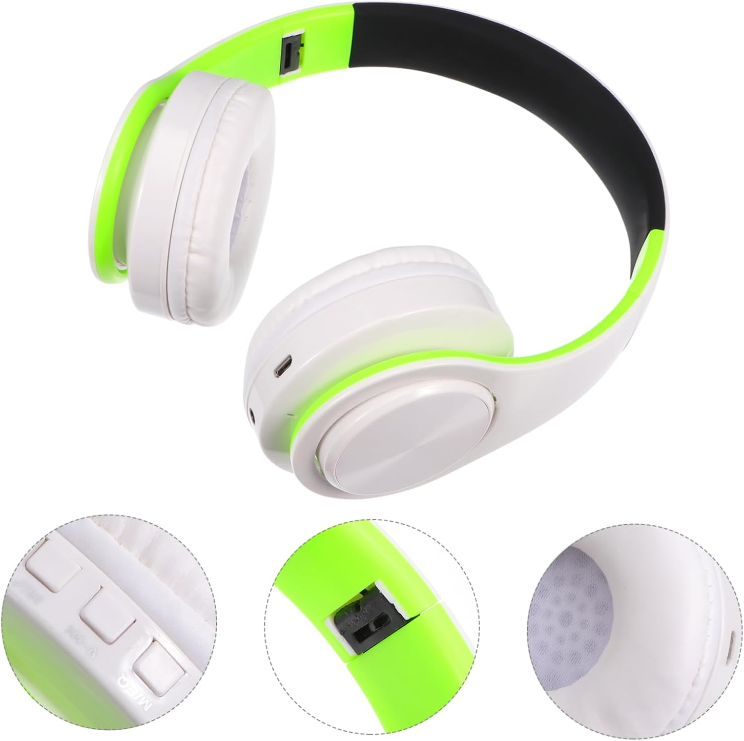 VERDANVERSE Wireless Over-Ear Headphones Foldable Wireless Headset with Microphone for Phone and Pc, Green White Lightweight Design Suitable for Office and Sports Use image number 4