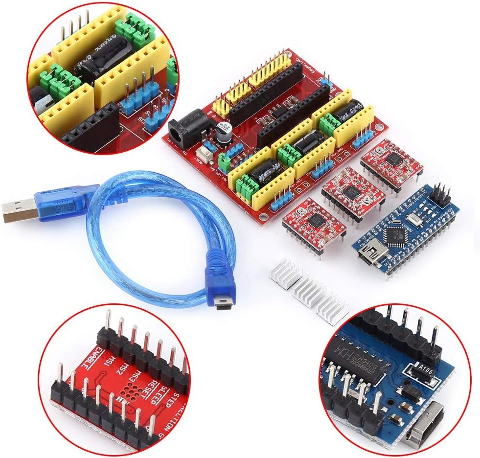 3D Printer Engraving Expansion Board Kit Controller CNC Shield V4+Nano 3.0 Board+A4988 Driver with USB Cable for Arduino image number 3