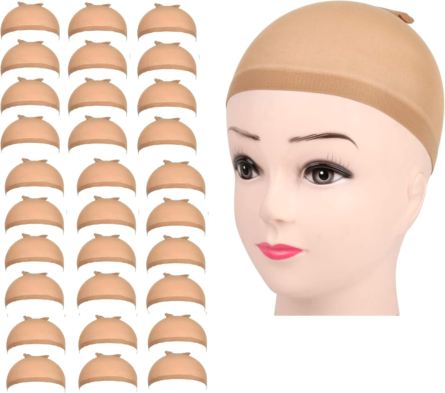 Liyquint 30Pack Nylon Elastic Wig Cap, Breathable & Invisible Bald Cap for Daily Use, Makeup Parties, Cosplay, Securely Holds Wigs (Skin Tone)