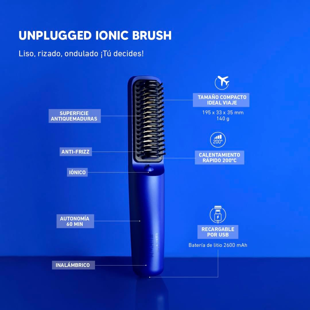 Beter GRWM Wireless Ion Brush, Professional Hair Straightener, Temperature 200&deg;C, Fast Heating, Anti-Scald, Anti-Frizz, USB Rechargeable, Blue image number 5
