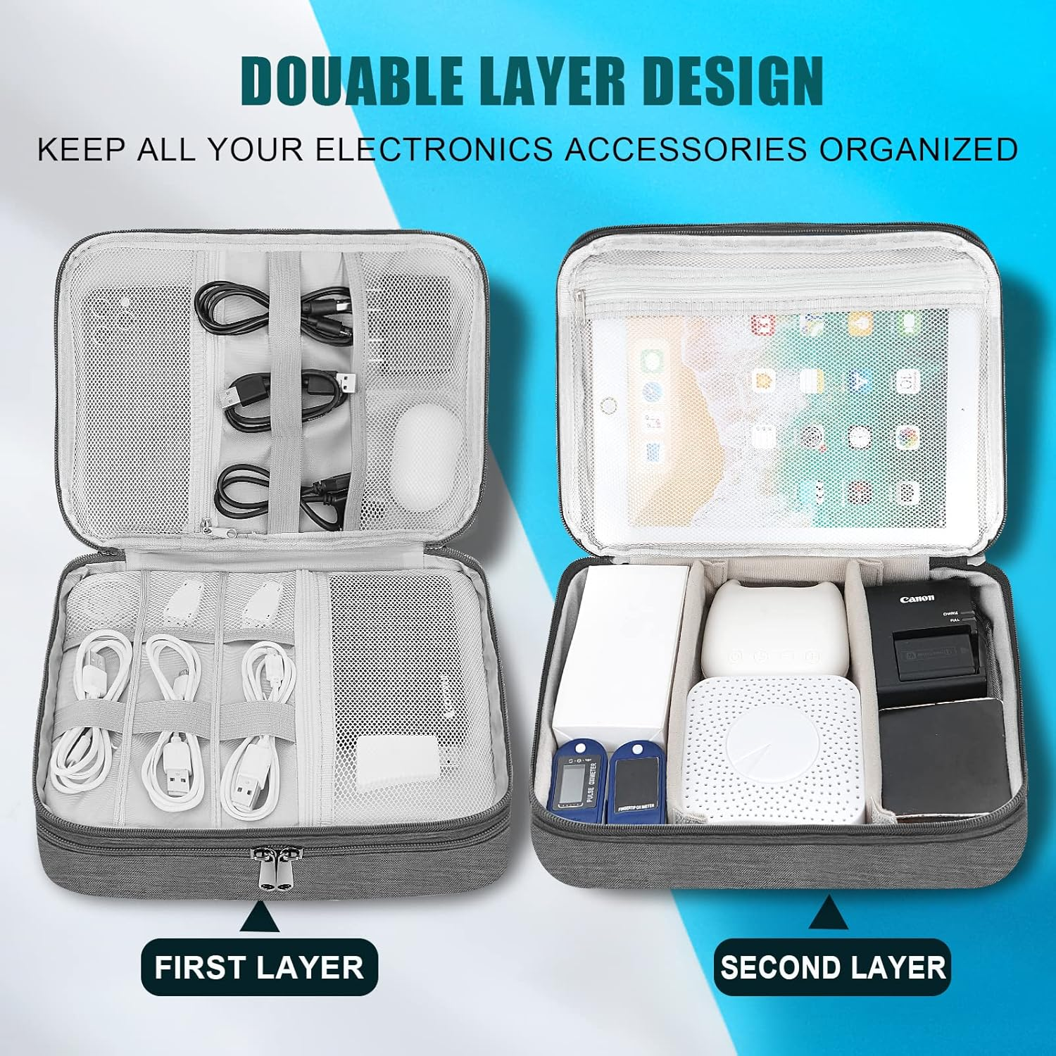 Electronic Organizer Travel Universal Cable Organizer Electronics Accessories Bag for Cable, Charger, Phone, USB, SD Card,1Pack image number 4