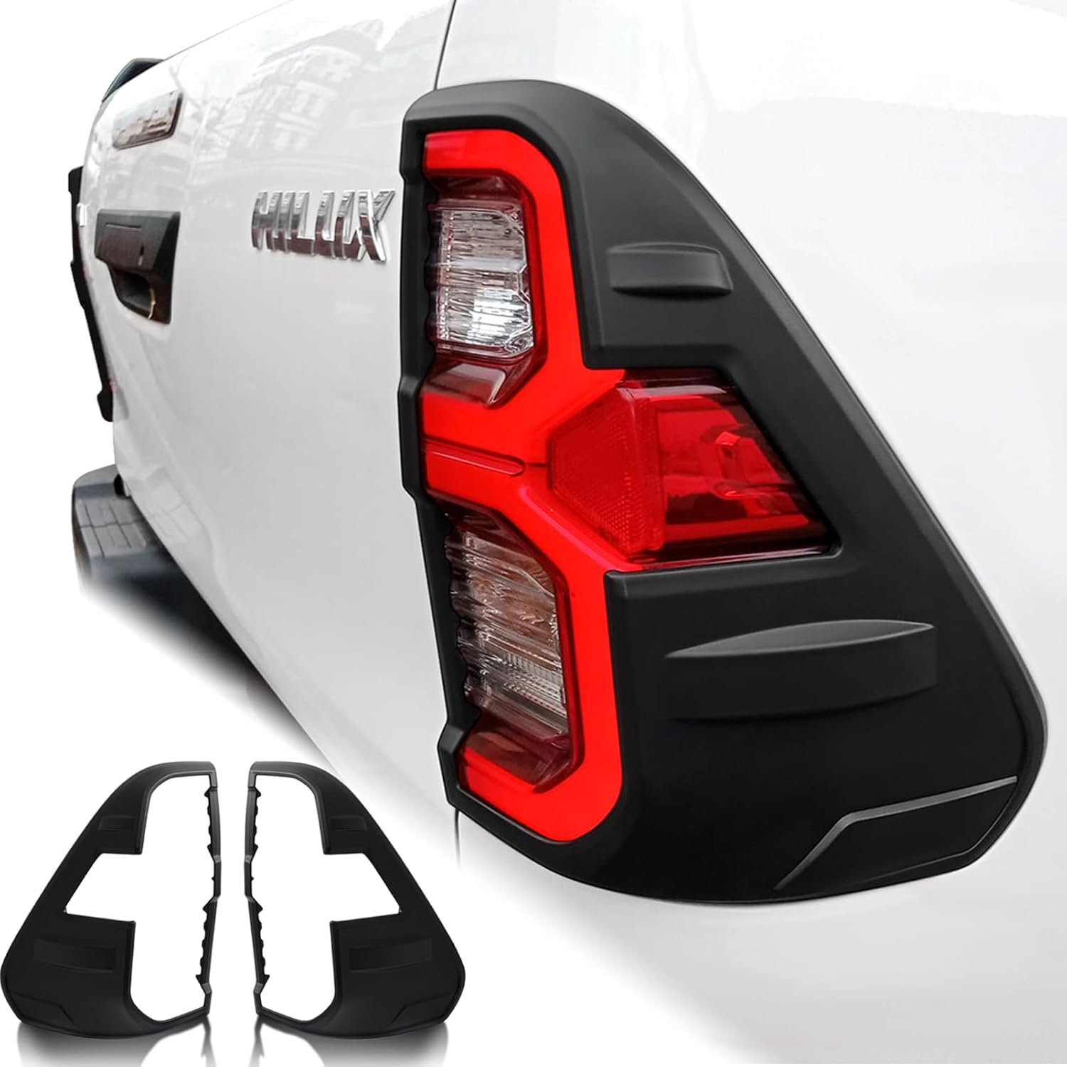 SUERAUTO4X4 Tail Light Cover Trim for Toyota Hilux Accessories 2021-2025 N80 Facelift SR5 Rogue Rugged GR Sport, Rear Taillight Lamp Cover Protector Surround Trim Matte Black Car Exterior 2PCS image number 1