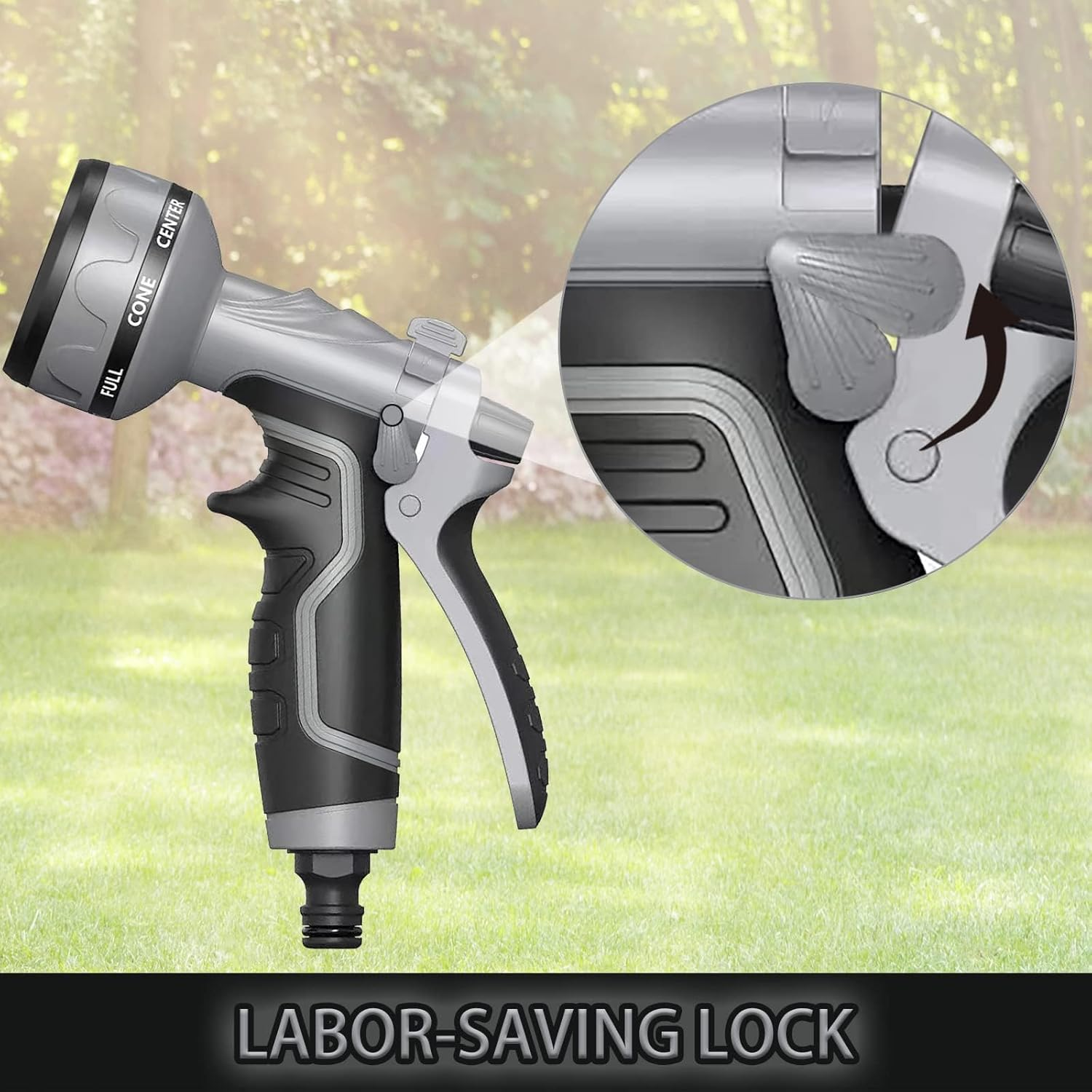 Garden Hose Nozzle,Upgrade Garden Hose Spray Gun,8 Adjustable Watering Patterns Garden Hose Nozzles & Spray Guns, Hose Nozzle Suitable for Watering Plants/Washing Cars/Showering Pets(Grey) image number 5
