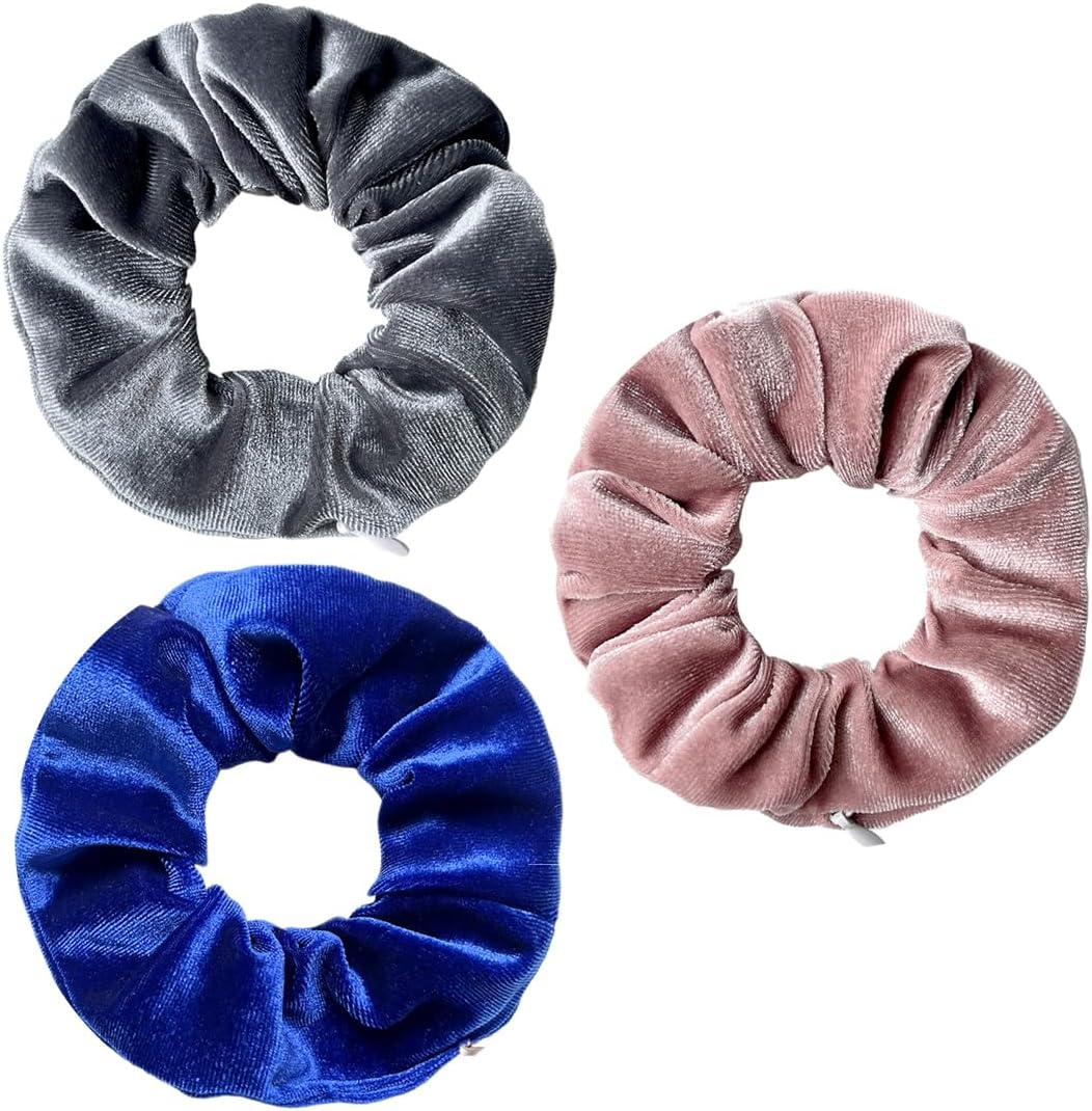 WERIGONI Pack of 3 Women'S Hair Bobbles with Zip, Elastic Hair Bobbles with Hidden Zip Pocket, Secret Compartment, Scrunchie image number 2