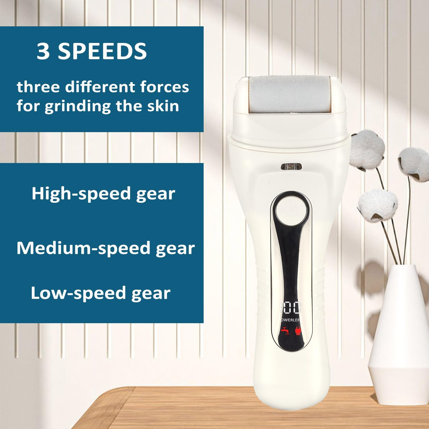 Electric Callus Remover Foot Care Device Pedicure Set Electronic Foot Care Callus File, USB Rechargeable, with 3 Replacement Rollers, Cleaning Brush and Collection Container, White image number 2