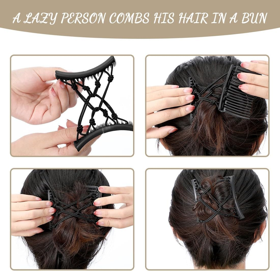 XENQITO Pack of 2 Hair Combs for Clips, Hair Clips, Women, Fashionable Stretchy Hair Clip for Thick or Fine Hair, Durable Double Hair Comb Beads for Women Girls Hair Accessories DIY Hairstyle (Black)