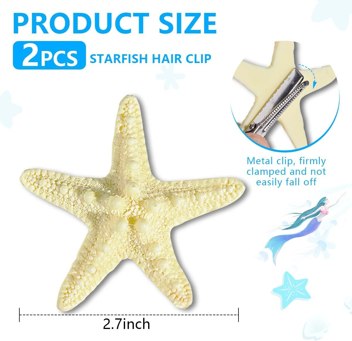 2 Pcs Starfish Hair Clip Resin Beach Sea Star Hair Pins Mermaid Hair Clips Accessories for Women and Girls image number 1
