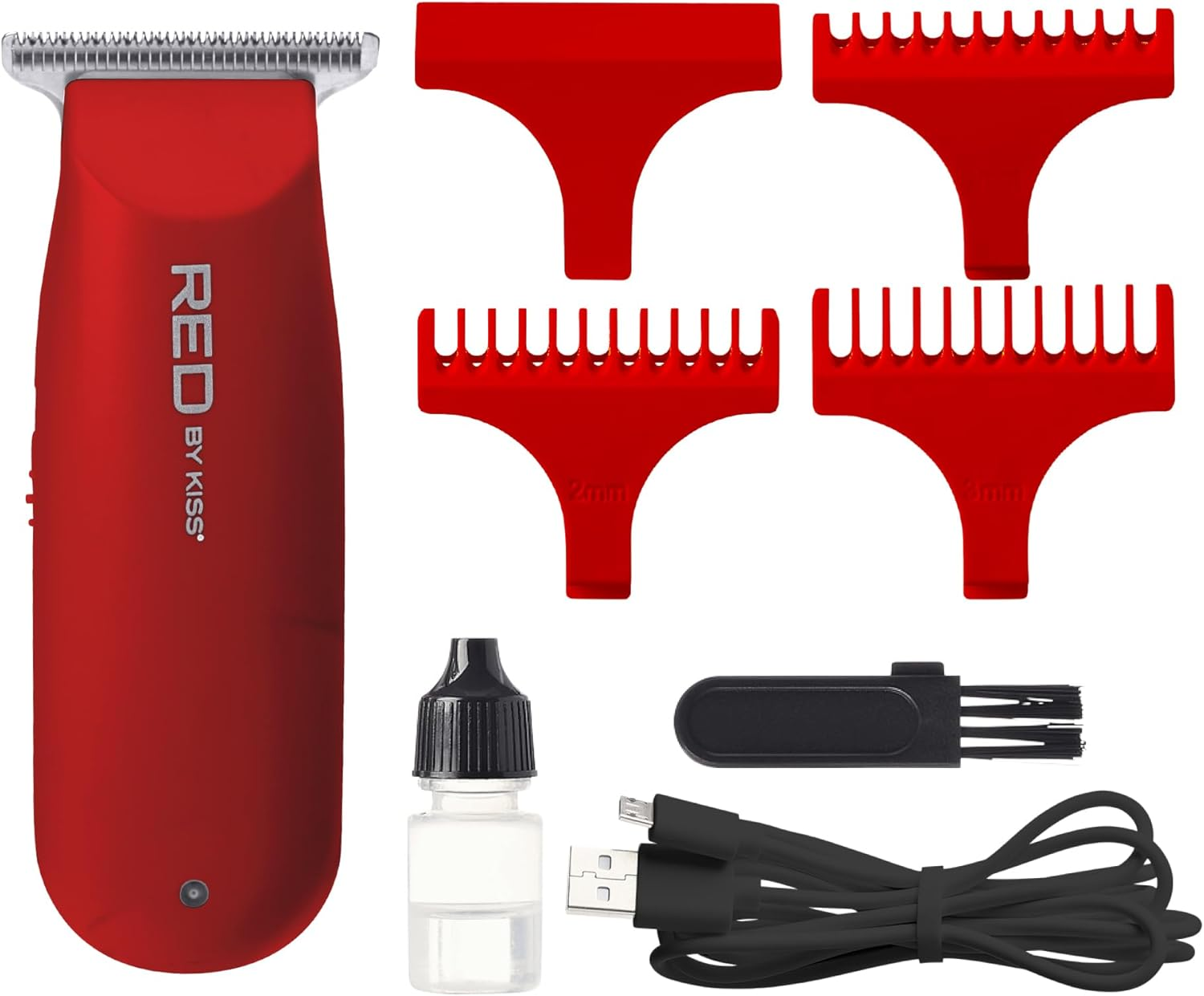 Red by Kiss Hair Clipper, Mini Cordless Hair Trimmer, Long Lasting Hair Cutting Kit, USB-C Rechargeable Haircut Beard Trimming Clippers for Men Women Kids, Portable Grooming Kit (Black)