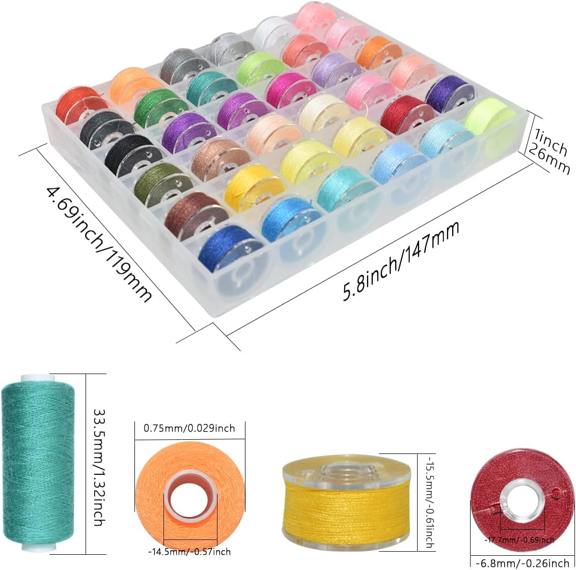 72Pcs 36 Colors Sewing Thread Set with Matching Prewound Bobbin Threads and Case, 550 Yards per Polyester Thread, Popular Colors for Hand & Machine Sewing image number 5