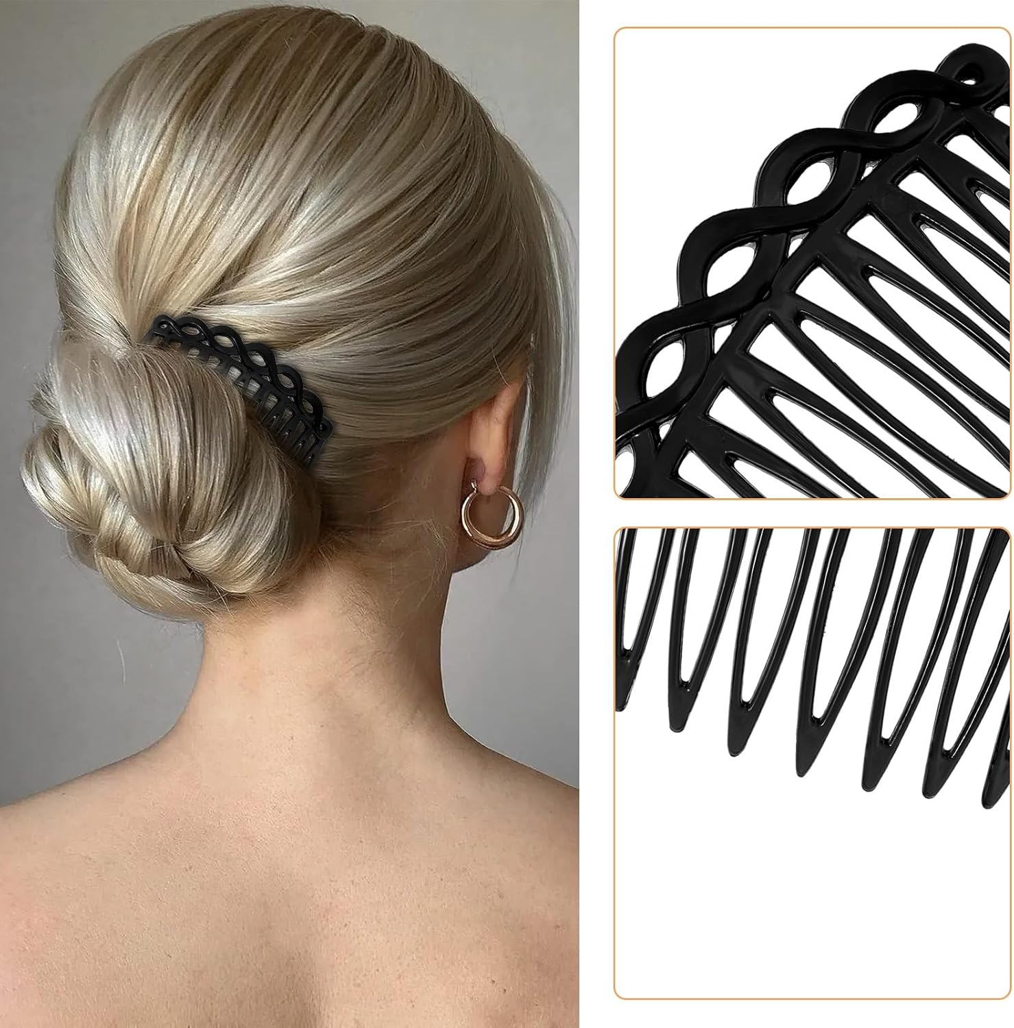 Mabor Set of 6 French Side Combs Set with 14 Teeth for Women Thick and Fine Hair (Black/White/Coffee) image number 2