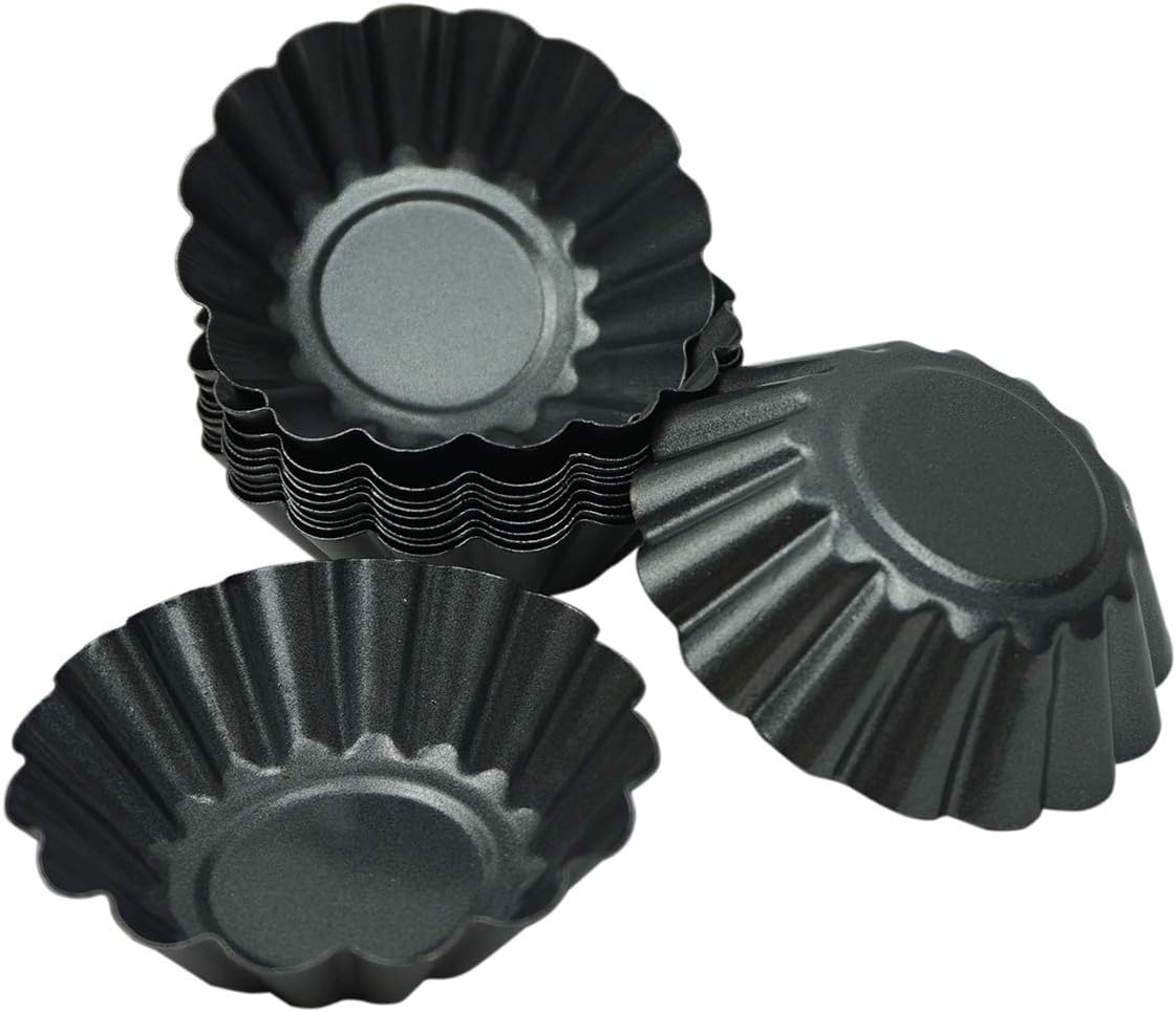 12 Pack Egg Tart Pan, Non-Stick Carbon Steel Tartlet Tins, Mini Pie Mould, Muffin Cupcake Pudding Baking Cup Maker - for Pies, Chinese Egg Tart, Cakes (Big Size 3"X 0.9") image number 1
