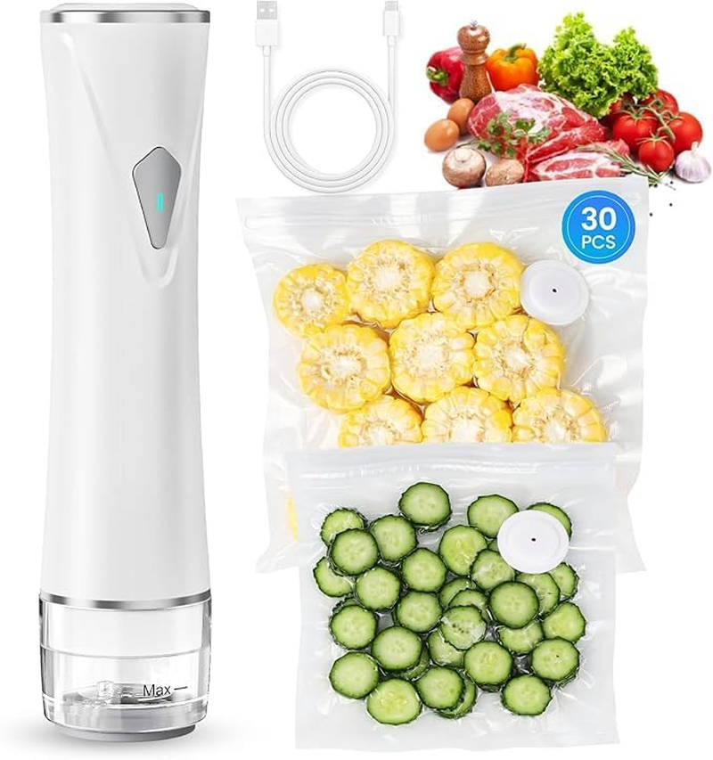 Vacuum Sealer for Food with Juice-Collector, Handheld Compact Food Saver Vacuum Sealer Machine with 30 Bpa-Free Reusable Bags, White (15 Medium Size + 15 Big Size) image number 5