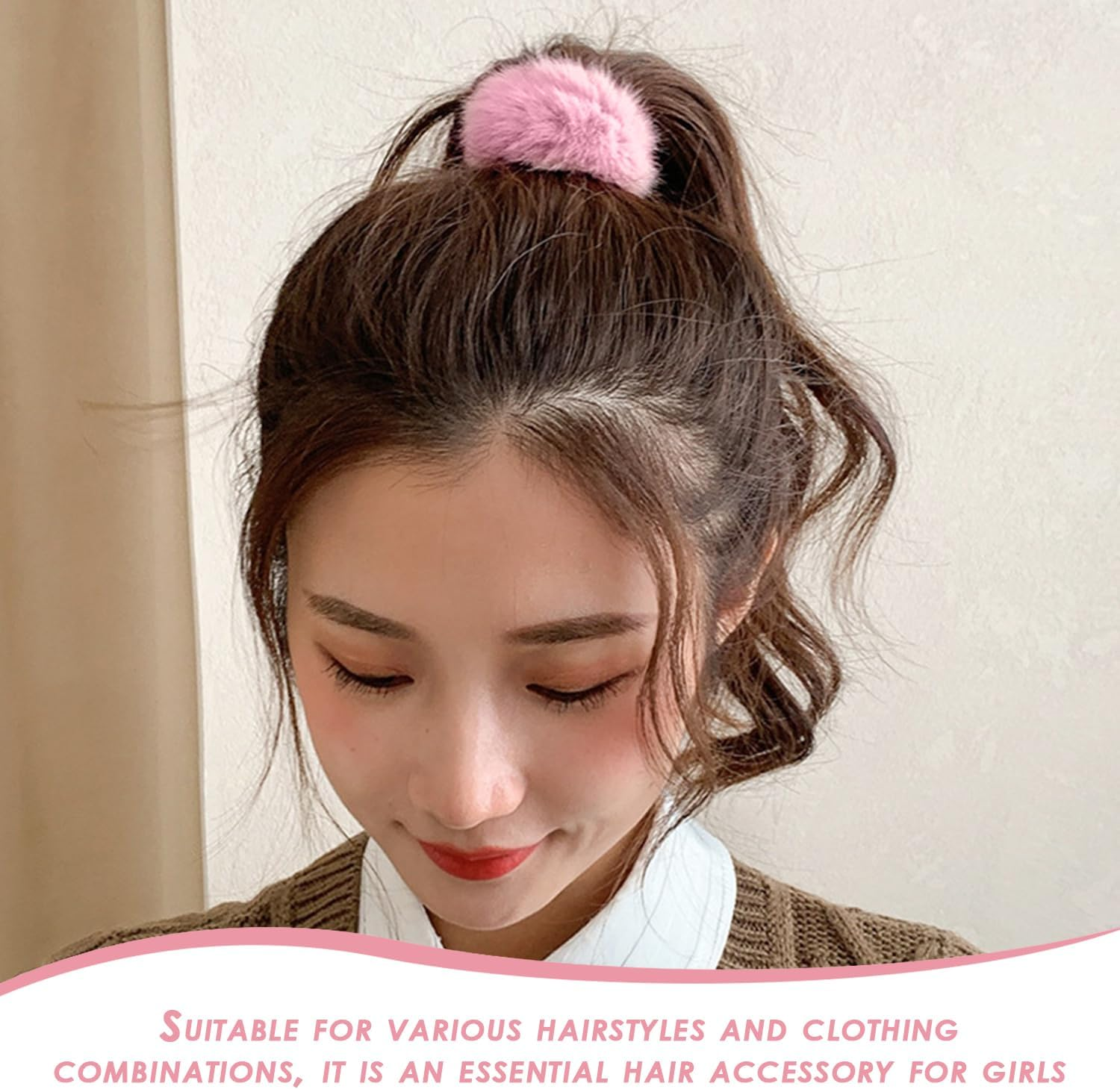 Pack of 4 Plush Hair Ties, Imitation Rabbit Hair Rope, Clothing Hair Scrunchie Accessories, High Ponytail Hair Rope Decoration, Soft and Fluffy Hair Accessories for Girls image number 2