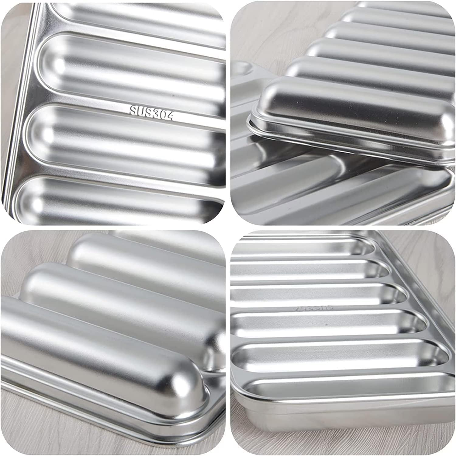 304 Stainless Steel Sausage Mould Hot Dog Baking Mould Hot Dog Baking Mould DIY Sausage Kitchen Baking for Birthday Parties Festival Daily for Grill Kitchen Baking Cooking (Silver) image number 2