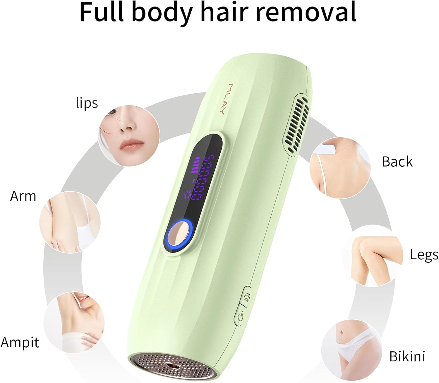 MLAY Ipl Laser Hair Removal, Laser Hair Removal, Hair Removal Device with Ice-Cooling System, Painless IPL Hair Remover, Ipl Hair Removal for Armpits Legs Arms Bikini Line Whole Body, 5 Energy Levels (Green) image number 4