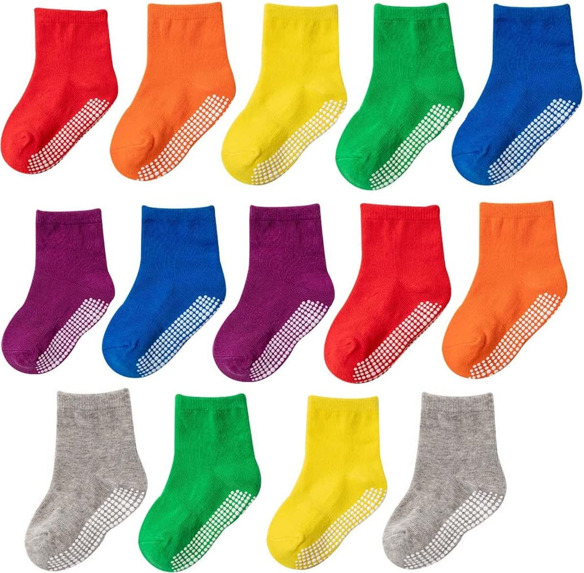 14 Pairs Baby Non Slip Toddler Socks, Soft Cotton Kid Crew Socks for 6-12 Months/1-3/3-5/ Years Old Boys Girls Kids Children Breathable Infant Ankle Socks with Grips for Baby Boy Girl image number 3