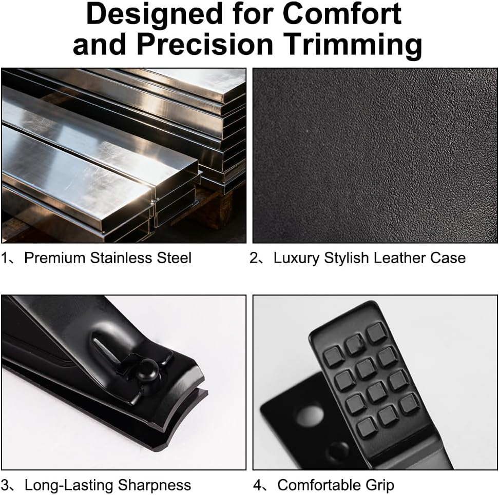 AYBUY Manicure Set, 12-Piece Pedicure Nail Clippers, Stainless Steel Care Tools with PU Leather Bag, Professional All-Round Hand Foot Care Kit for Men and Women (Black)