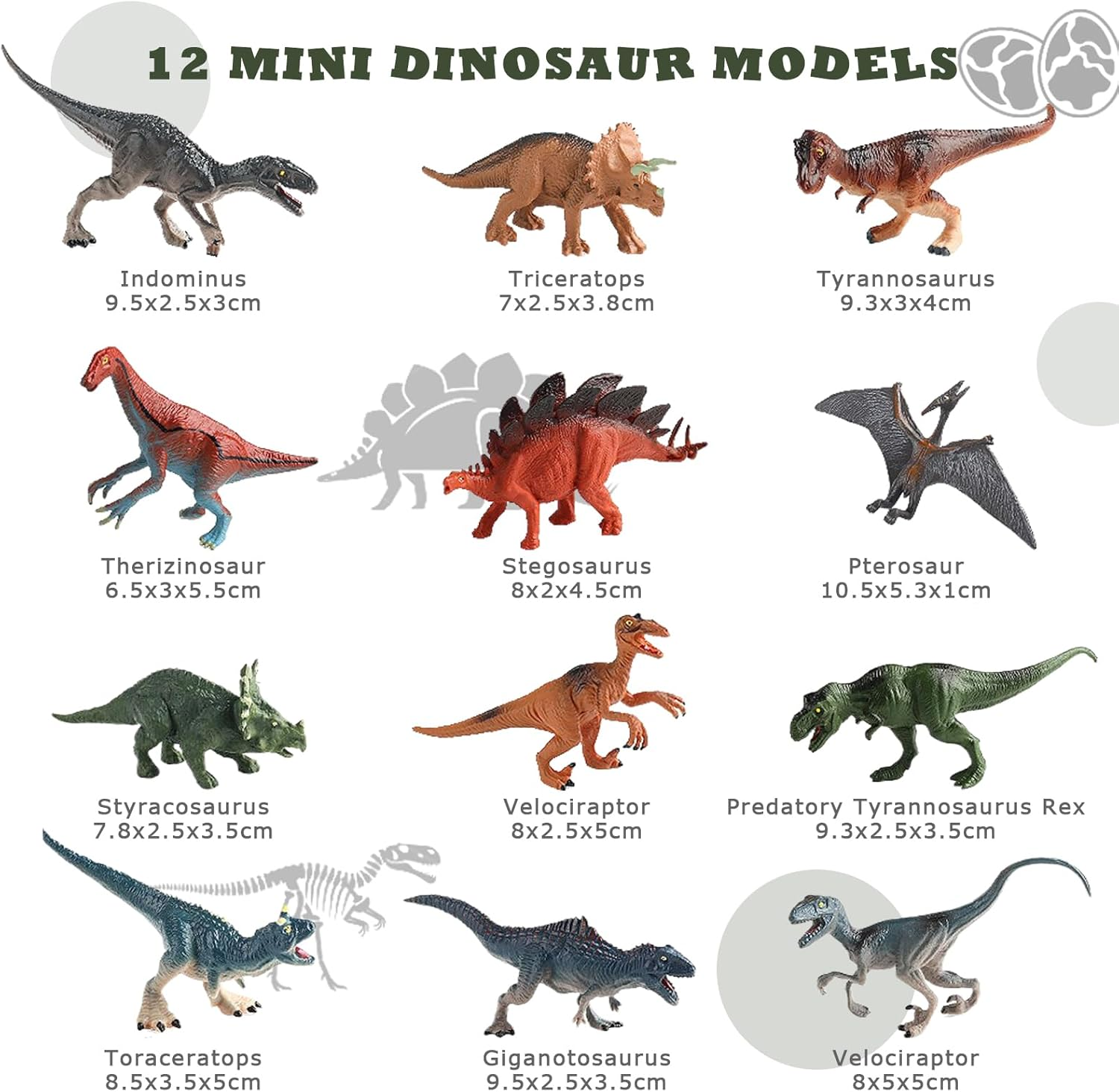 9Cm Dinosaur Figures - 12 Plastic Dinosaur Toys for Boys & Girls - Plastic Dinosaurs - Assorted Dinosaurs Include T-Rex & More - Dinosaur Toys for Kids 3-5+ image number 2