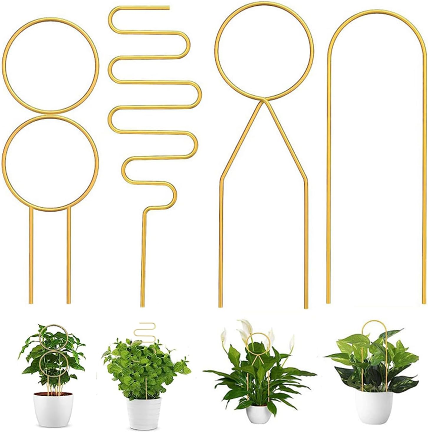 4 Pcs Small Trellis for Potted Plants, Mini Metal Iron Trellis, Rust-Proof Plant Stem Support Stakes, Indoor Potted Plants Holders for Garden Climbing Plant, Hoya, Pothos, Flower, Monstera image number 1