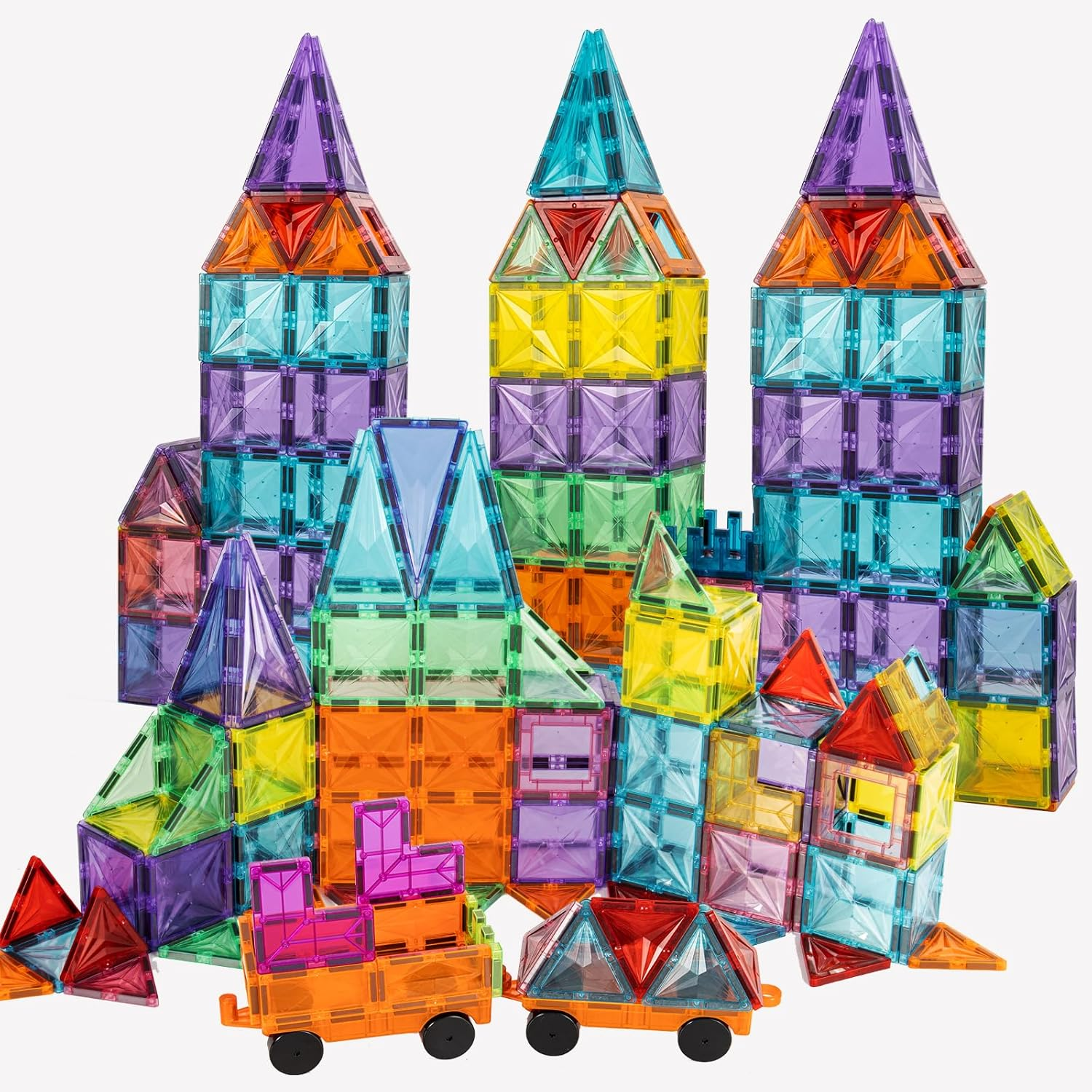 100Pcs Magnetic Tiles for Kids 3+ Year Old,Montessori Toys for Boys & Girls,Magnetic Building Blocks Sets,Stem,Building & Construction,Educational,Safe Creativity image number 4