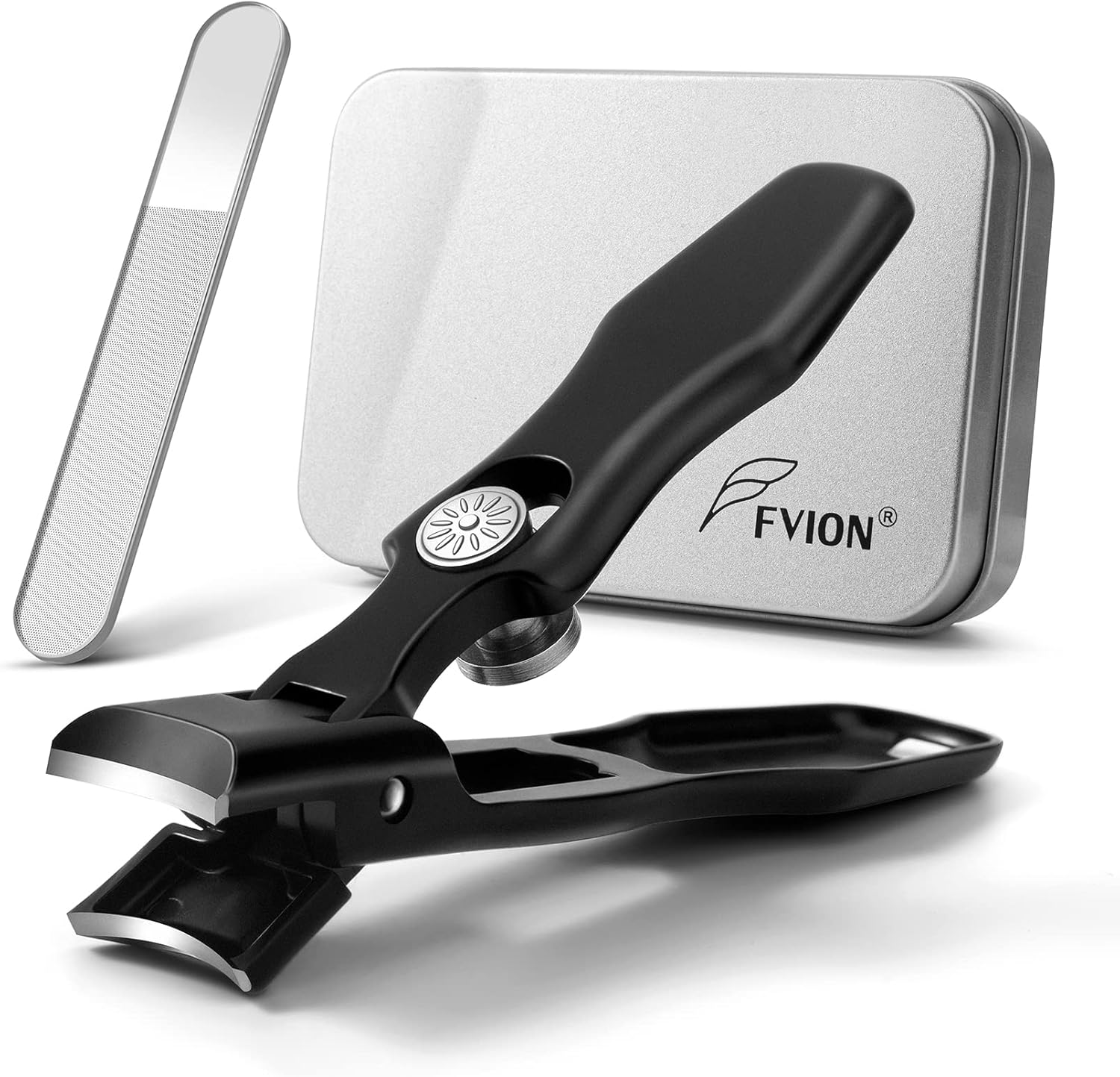 FVION Professional Nail Clipper with Glass Nail File, Wide Jaw Heavy Duty Nail Cutter - No Splash Toenail Clipper for Thick Nails with Lock & Catcher in a Beautiful Gift Box image number 1
