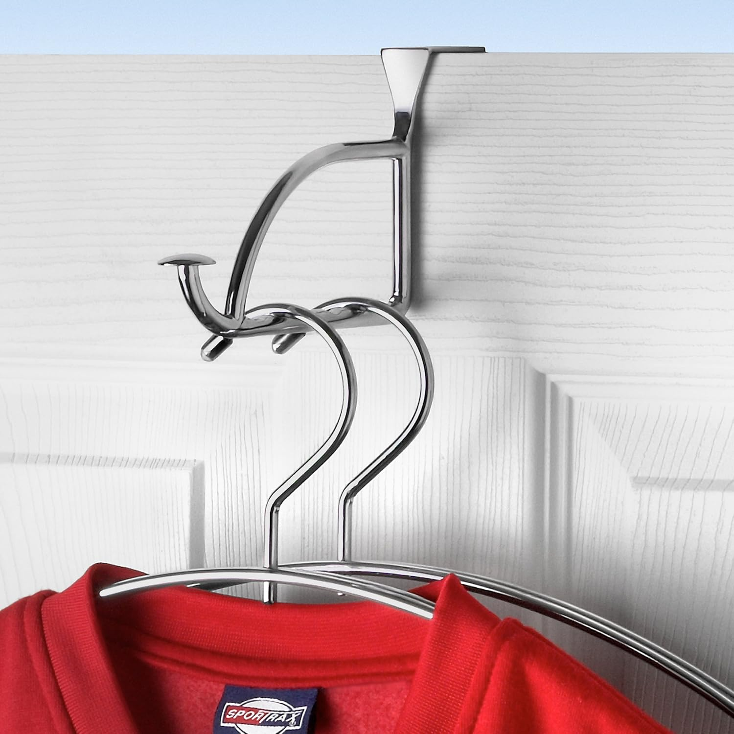 Spectrum Diversified Designs Hanger Holder & Hook, Extender Over-The-Door Closet, Bedroom & Laundry Room, Hanging Clothes Drying Rack, Chrome image number 3