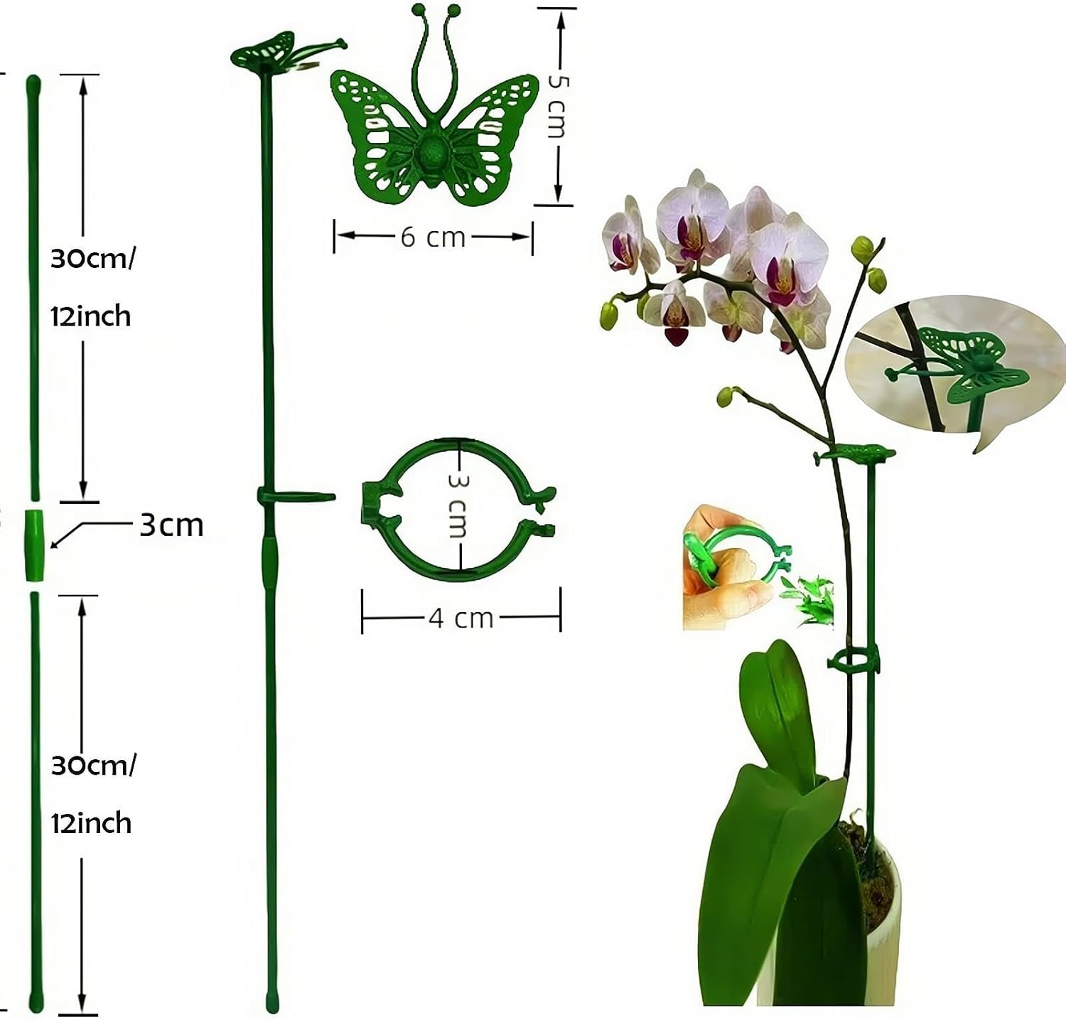20Pcs Plant Support Stakes for Garden,12-Inch Adjustable Rings with 20 Butterfly Clips, 20 Snap Fasteners& 10 Connecting Tubes - Sturdy Stakes for Vegetables,Flowers,Potted Plants,Tomatoes,Roses image number 6