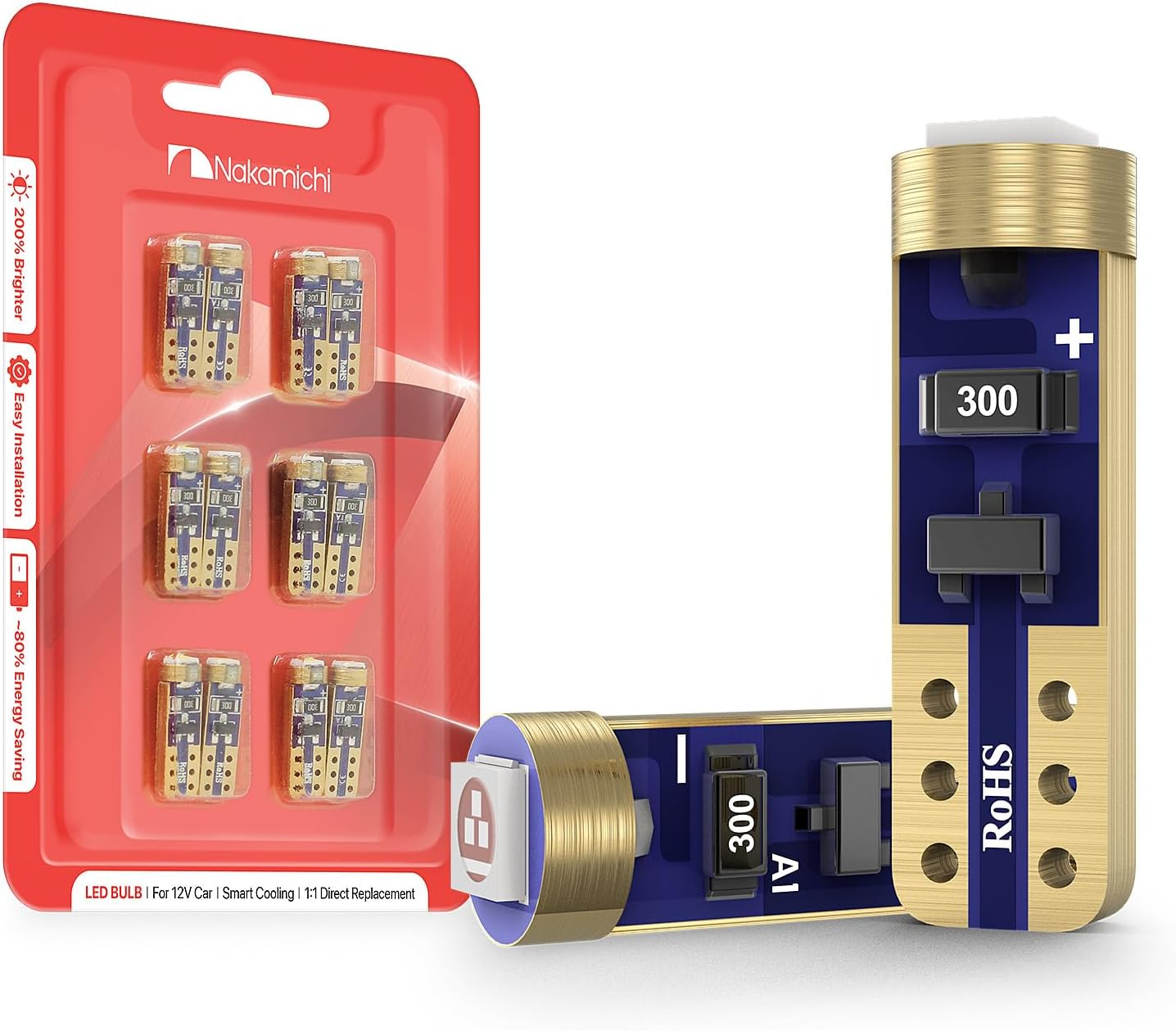 Nakamichi T5 W2W LED Bulb 37 74 2721 for PC74 PC37 Socket, Extremely Bright 12V 2016 SMD Chip Dashboard Instrument Panel Gauge Cluster Control Indicator Interior Light Lamp (Neon Blue, Pack of 12)