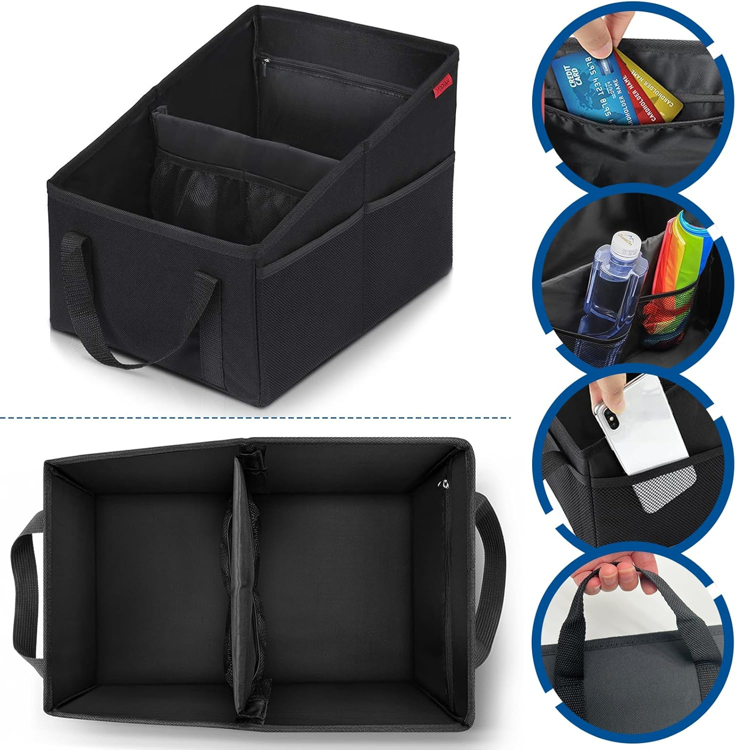 Car Seat Organizer, Collapsible Car Seat Storage Organizer for Console Front/Back Seat, Multifunction Automotive Backseat Organizer with Belt Cup Holders for Kids Travel Accessories image number 5