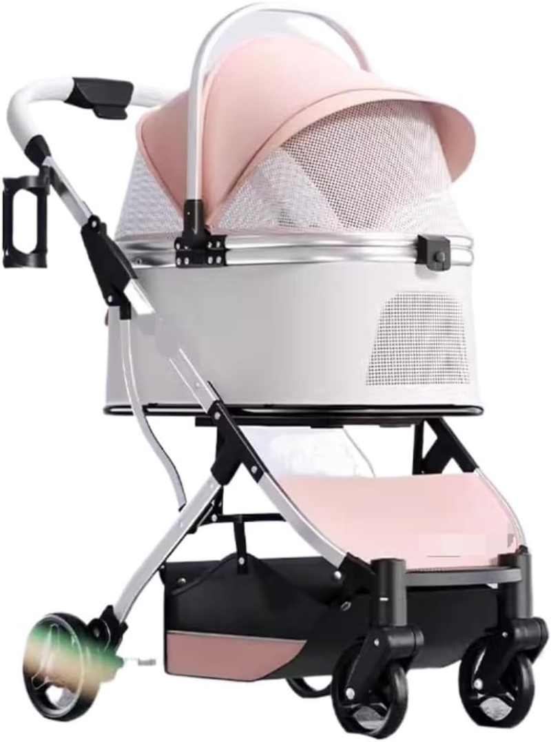 Pet Stroller Dog Stroller Cat Stroller 4 Wheel Dog Stroller 3 in 1 Foldable Pet Cat Stroller with Detachable Carrier Storage Basket for Small Medium Cats Dogs Dog Pram Dog Cat(Color:Pink) image number 6