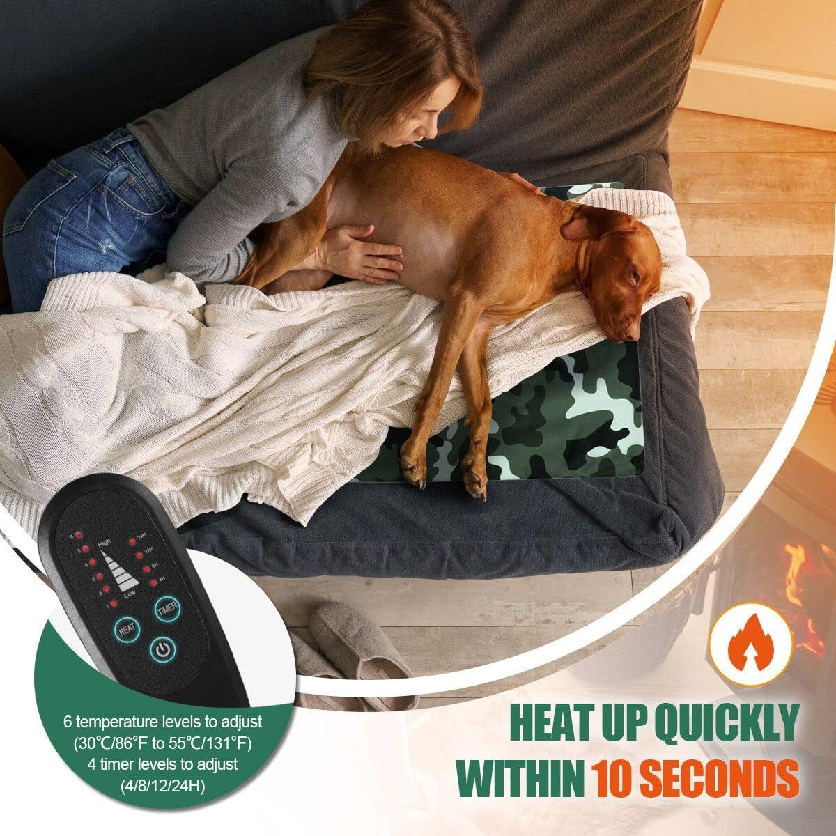 Pet Scene Electric Pet Heat Pad Heated Mat 75X45Cm Pet Heating Blanket Dog Cat Bed Thermal Protection Timer L Size with 2 Cloth Covers image number 4