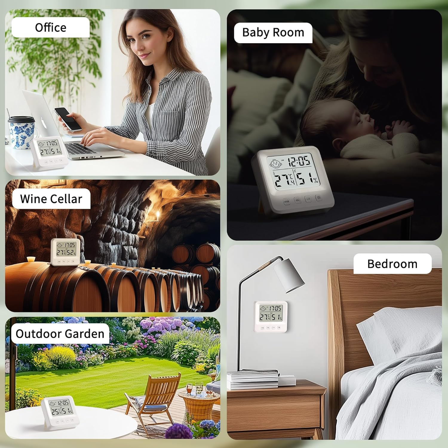 Room Thermometer Clock,Wall or Table Stand, Temperature Sensor,For Home Theater,Room Blackout Environment Monitoring, Greenhouse, Plant Nursery and Shade Cloth Area Monitoring, Night Light Button image number 4