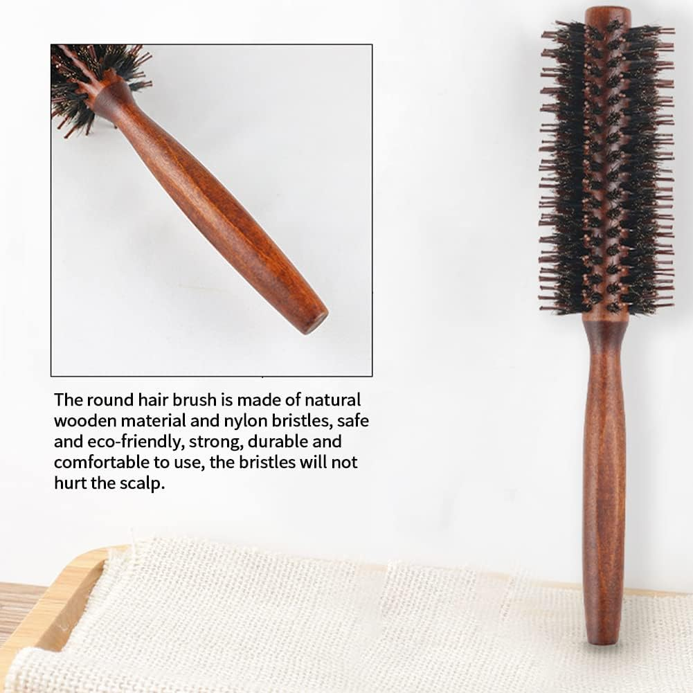 Round Boar Mane Hair Wooden Handle Brush, 2Pcs round Hair Brush Boar Bristle Hair Brushes,Wooden Handle round Bristle Styling Brush, Wooden Boar Bristle round Brush,Boar Bristle Brush round Hair Brush
