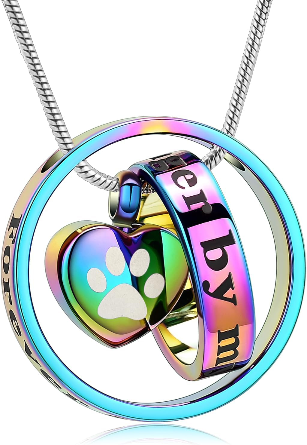 Memorial Jewelry Forever in My Heartno Longer by My Side Cremation Pet Urn Necklace Screw Opens and Lock Ashes Pendant Jewelry for Dog Cat (Silver)