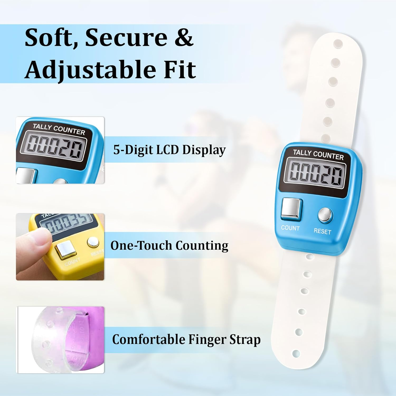 GLUN&reg; Multiuse Finger Counter Portable Hand Finger Counting Machine Digital Head Electronic Tally Counter Pack of 5 image number 2