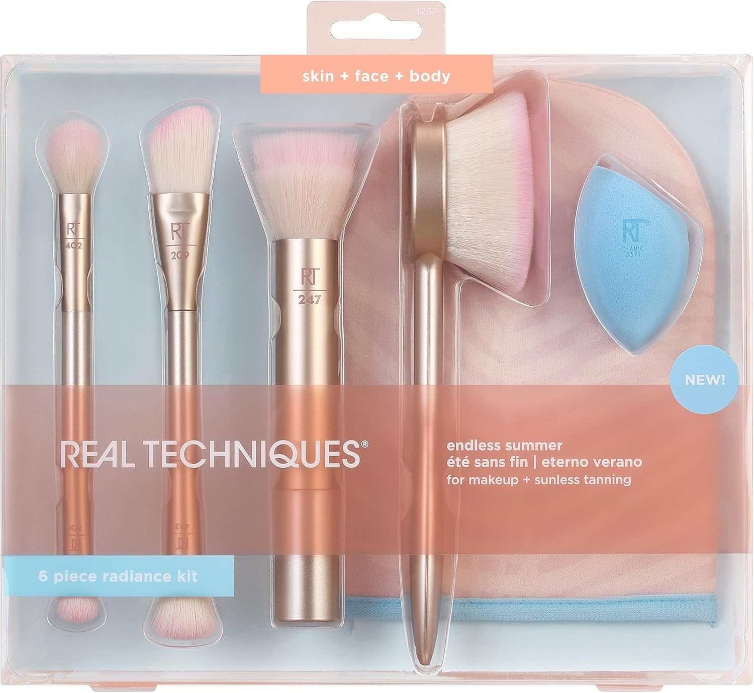 REAL TECHNIQUES Endless Summer Makeup Brush Kit, Face Brushes, for Foundation and Powder, Premium Quality, 6 Piece Set, Pink image number 1