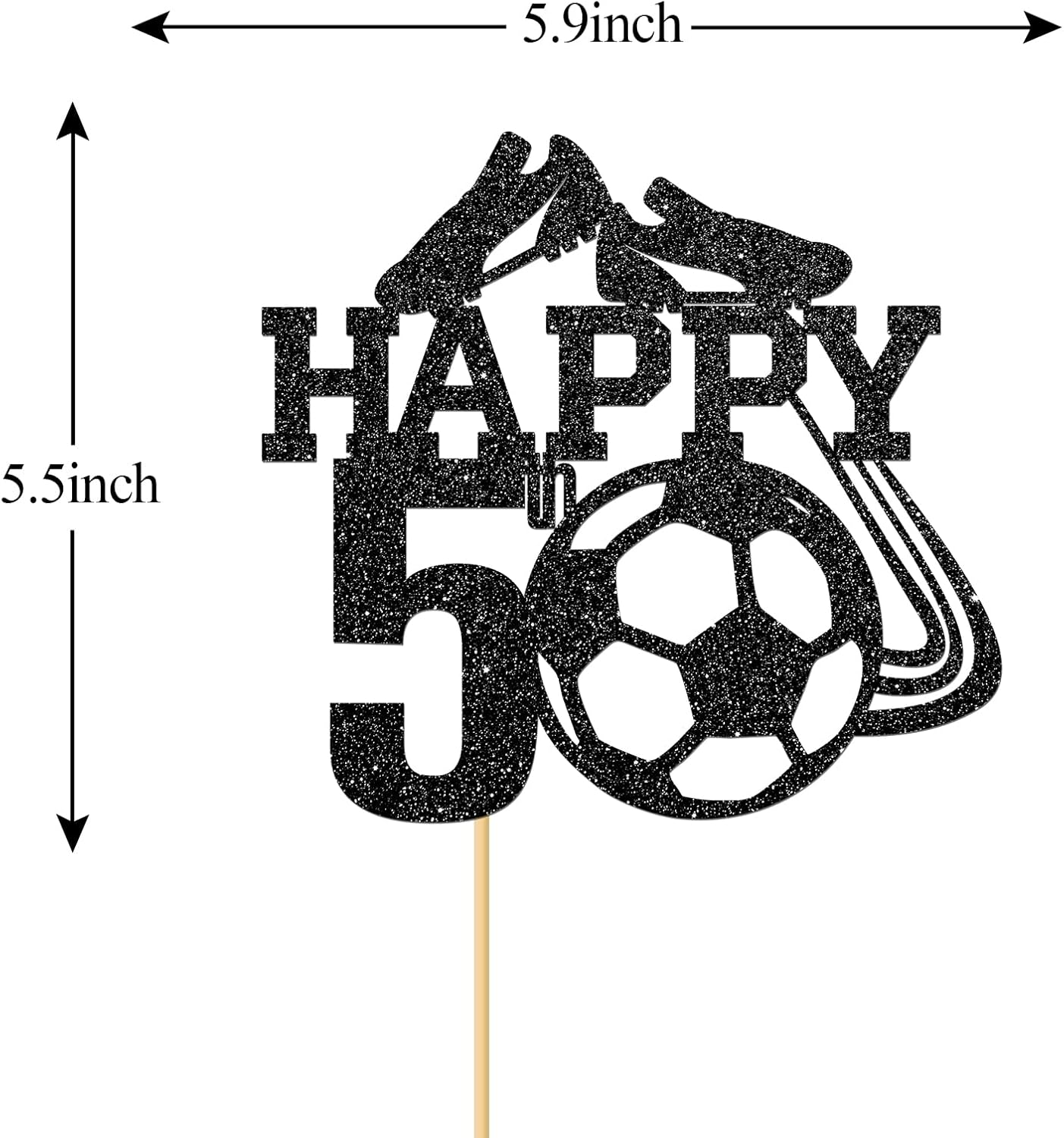 Monmon & Craft Soccer 5Th Birthday Cake Topper/Sport Theme Soccer Ball Cake Docer/Soccer Player Boy 5Th Birthday Party Decorations - Black Glitter image number 2