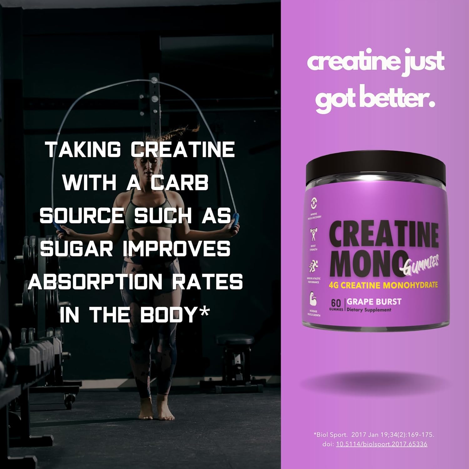 Creatine Monohydrate Gummies for Muscle Endurance, Growth and Power | Convenient Pre-Workout Supplement Grape Flavour, 4000Mg per Serve, 60 Pieces, 30 Serves - the Gummy Lab image number 4