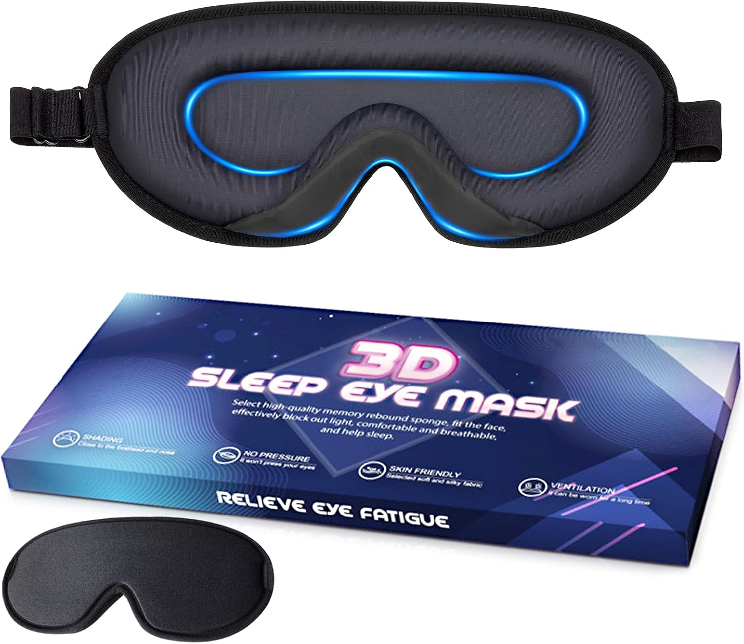Sleep Eye Mask for Men and Women Zero Pressure Sleeping Eye Mask with Adjustable Strap Ultra Soft & Comfortable 3D Contoured Blackout Sleep Mask for Nap/Travel/Yoga/Sleeping/Shift Work/Meditation image number 4