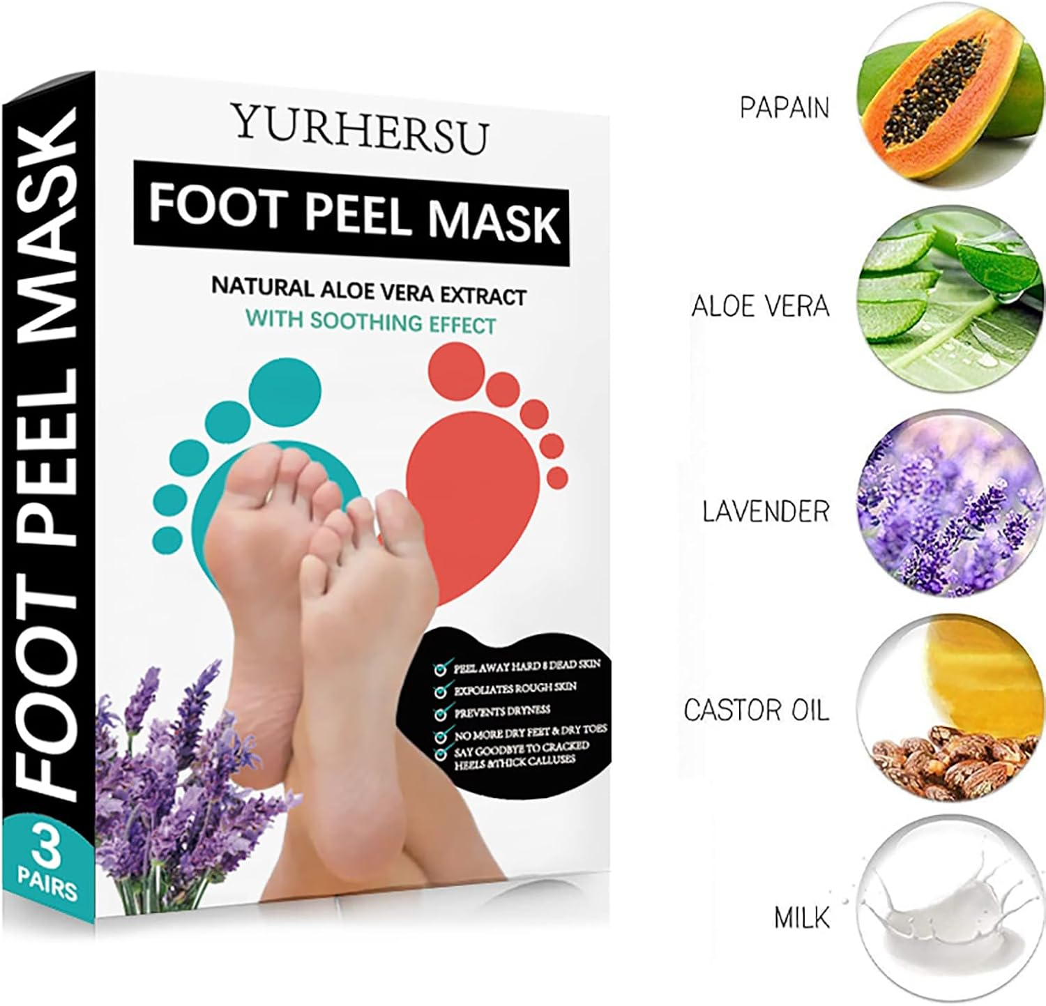 3 Pairs Foot Peel Mask, Repair Cracked Heels & Remove Dry Dead Skin for Soft Baby Foot Effect, Callus Remover, Foot Exfoliating Socks for Hard Skin, Foot Treatment for Men and Women - Lavender image number 5