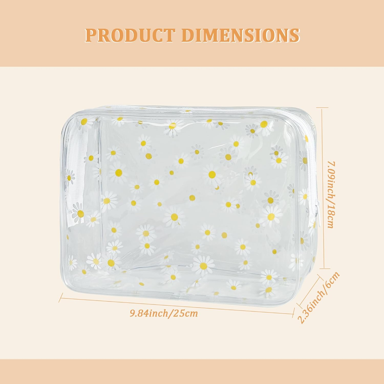 2Pcs Pink Daisy Flower Cosmetic Bag 25Cm X 6Cm X 18Cm Clear image number 2