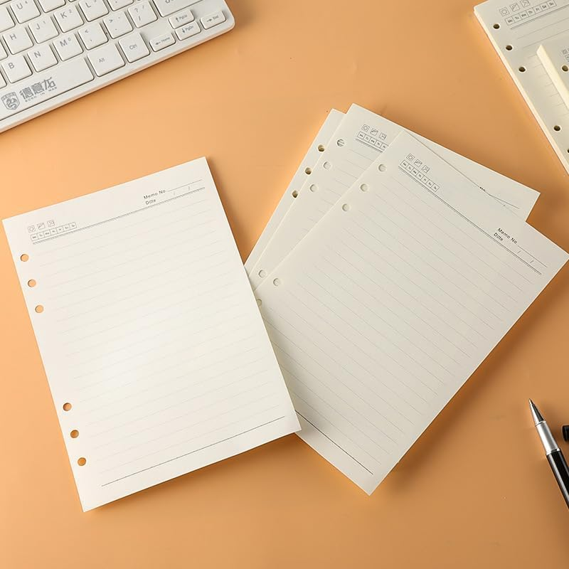 A5 Refill Paper,100Gsm Thick Refillable Paper 6 Hole Filler Inserts Loose Leaf Paper 80 Sheets (160 Pages) for 6 Ring Binder Journal Notebook-Squared Paper (Lined Paper) image number 4