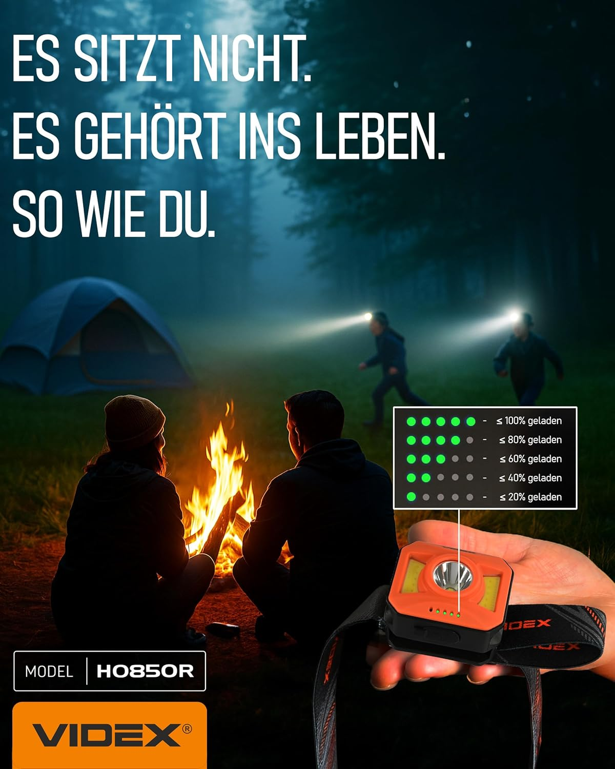 Videx High Quality Head Torch LED Rechargeable I Camping & Hiking Accessories I Running Light with USB C Rechargeable I Running Lamp with Battery and Red Light for Jogging I H085 400 Lm 5000 K image number 3