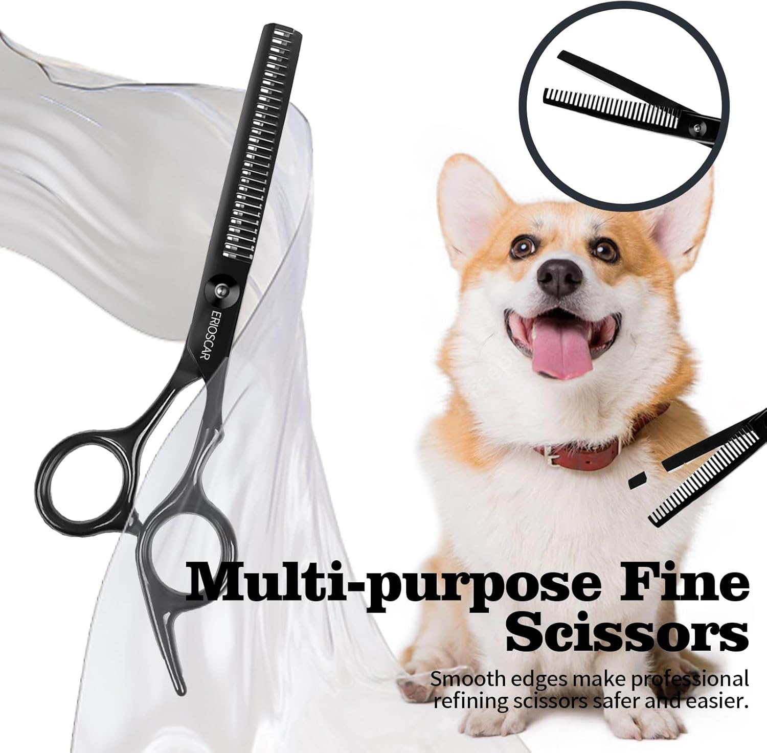 Professional Thinning Scissors for Dog, Pet Texturizing Scissors, Grooming Tooth Scissors for Dogs Cats Pets, Black Titanium Stainless Steel Scissors with Adjustable Ccrew - 28 Teeth - Tooth Scissors image number 1