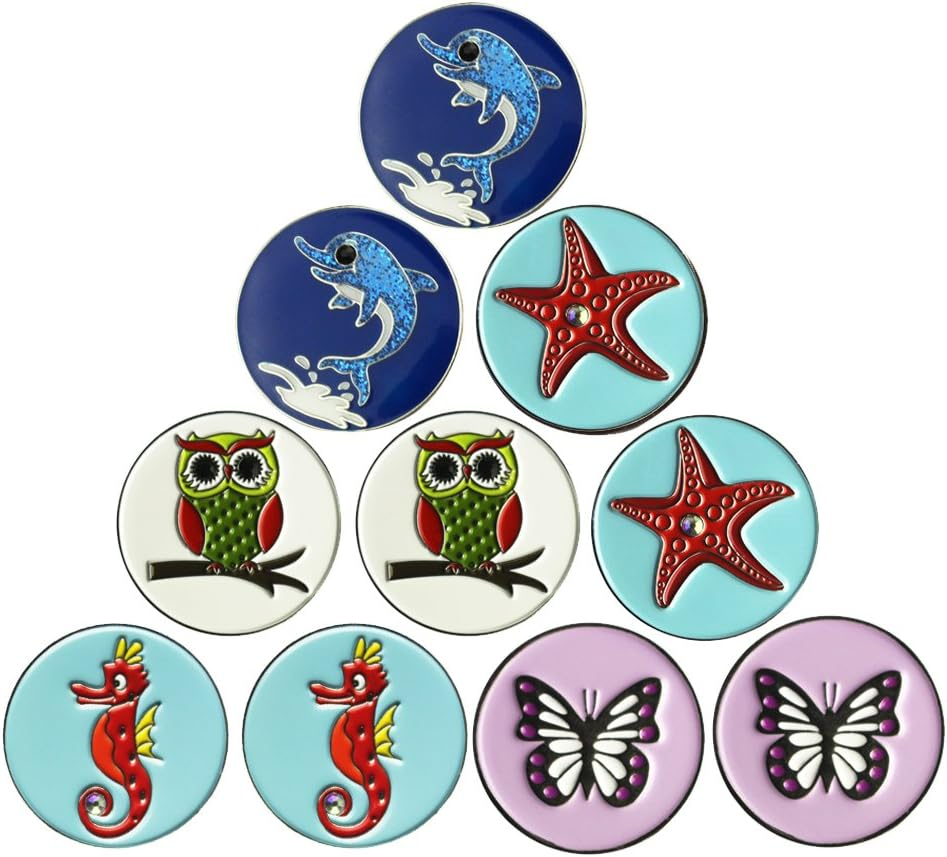 Lot of 10 Golf Ball Markers Assorted Patterns - Soft Enamel Technique