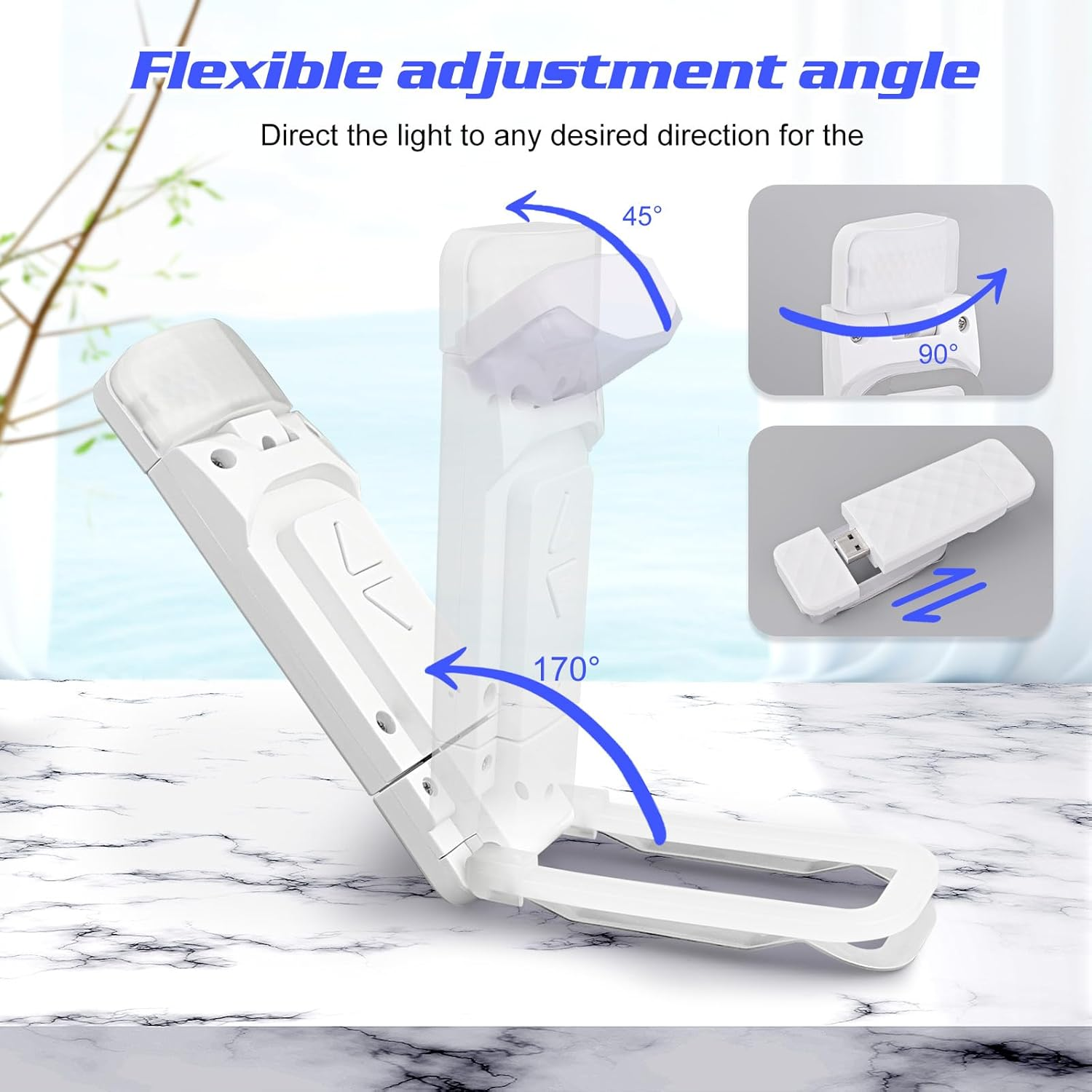 Aiqinu Reading Clip Lamp, White, LED Book Clamp Light, 3 Colour Temperatures, 5 Brightness Levels, USB Rechargeable, Plastic Material image number 5