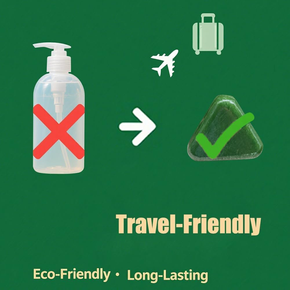 Nature Triangle Shampoo Bar, Nature Seven Green Soap Shampoo Triangle, Natural Usman Grass Glutinous Rice Water Solid Shampoos Bar for Hair, Strengthens Smooths Hair, for Women and Men (2 PCS) image number 5